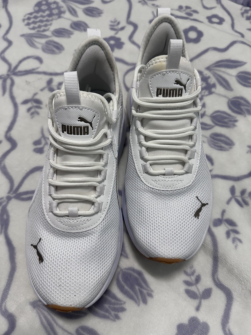 Puma Men’s White Mesh Athletic Sneakers with Black Logos